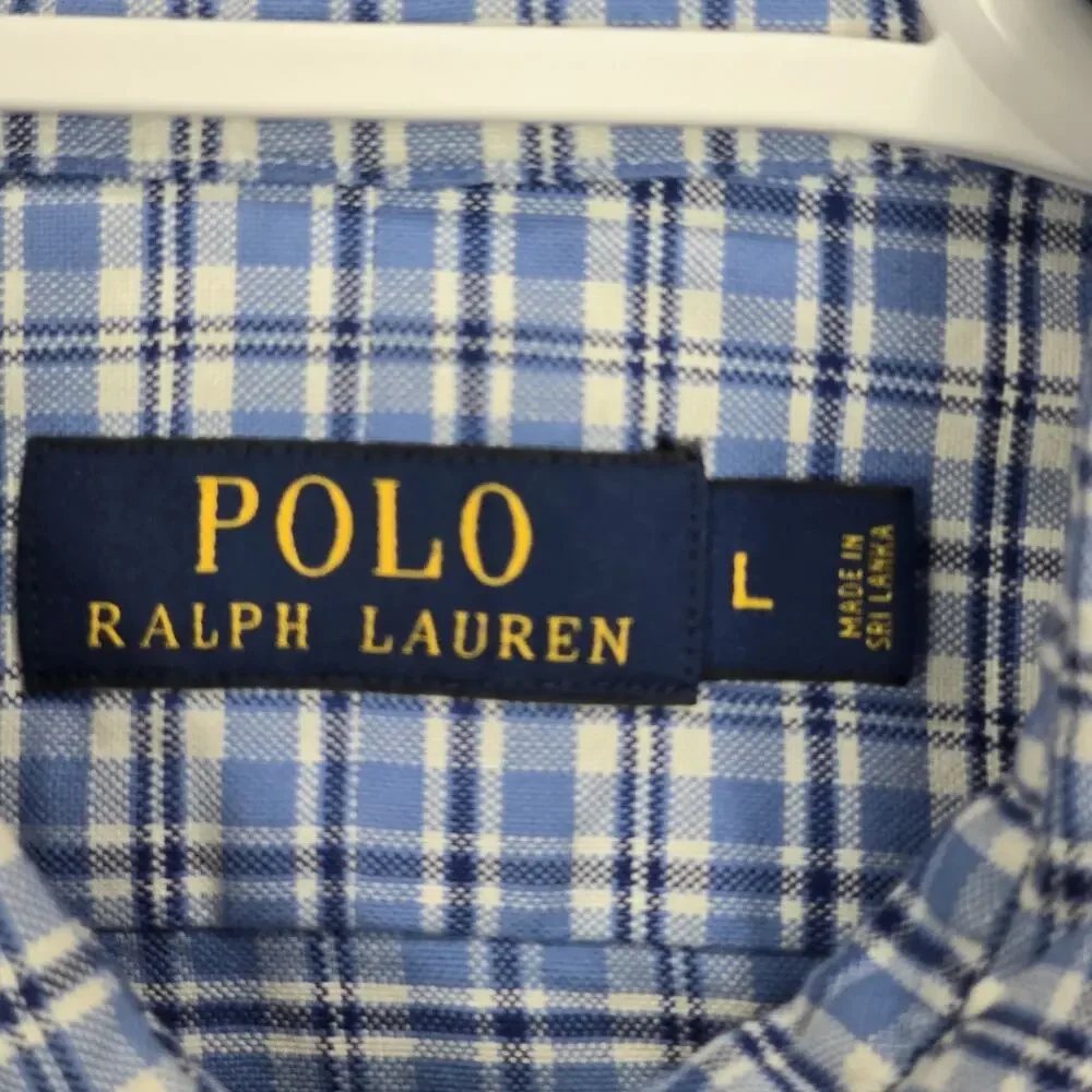 Polo Ralph Lauren Button Up Shirt Mens Large Blue Plaid Flesh Pony Preppy Long S